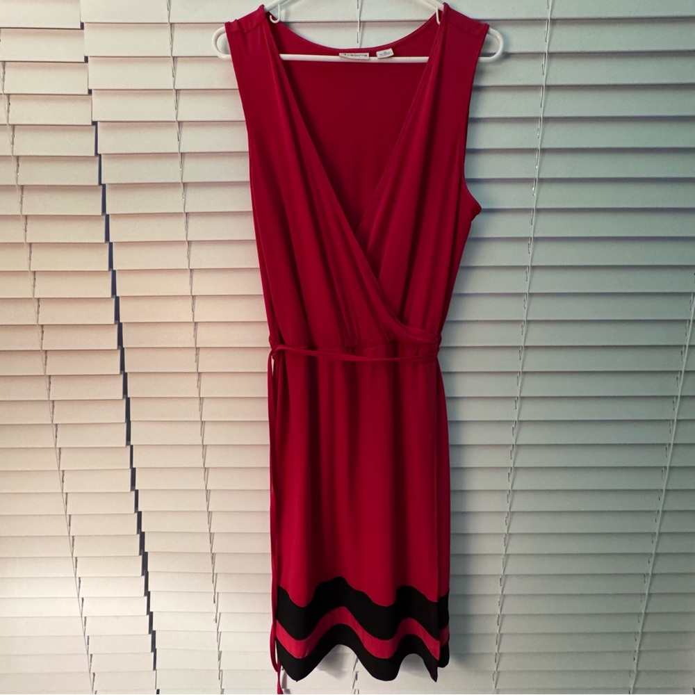 Liz Claiborne Career Faux Wrap Dress CHARICE PINK BLACK SIZE 12 Stretchy